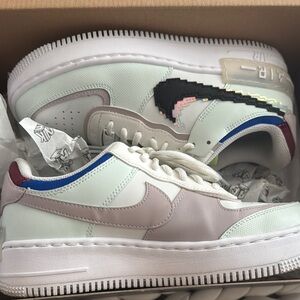 Nike Air Force 1 Pixel Design Sneakers - White, Cream, Blue